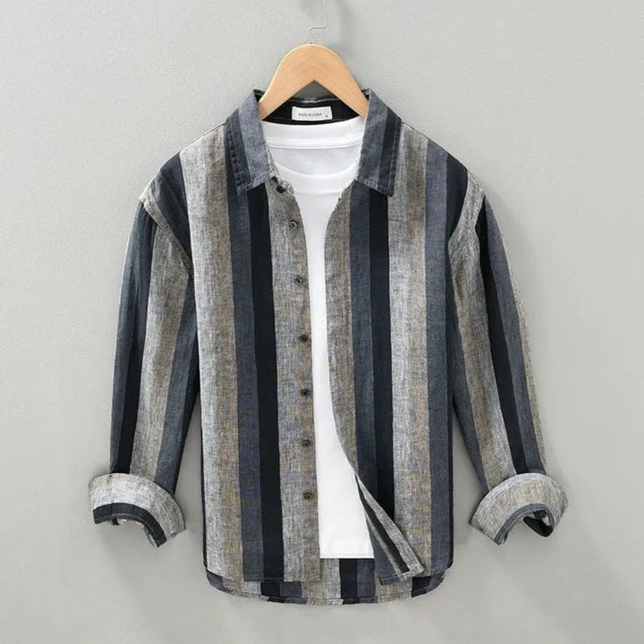 Linen Shirt For Men | Vertical Stripe | Black