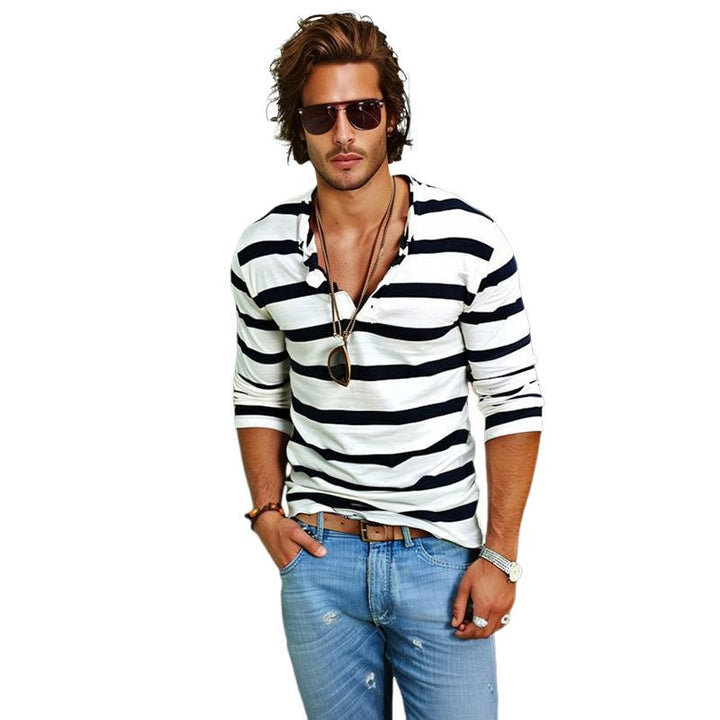 Long Sleeve T Shirt for Men, Striped | Relaxed Fit | White