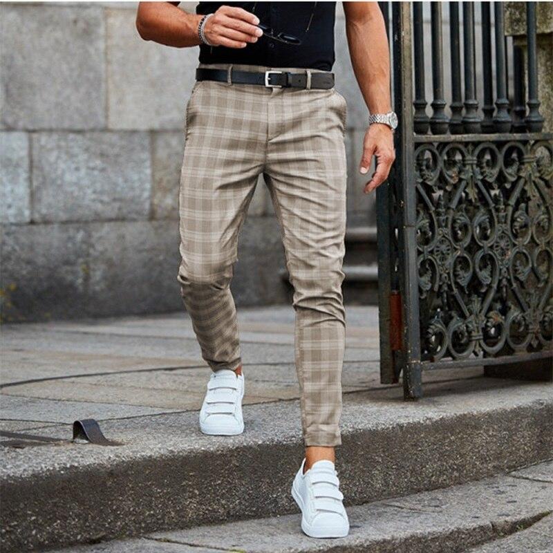 Men's Plaid Check Slim Fit Smart Wool Mix Trousers