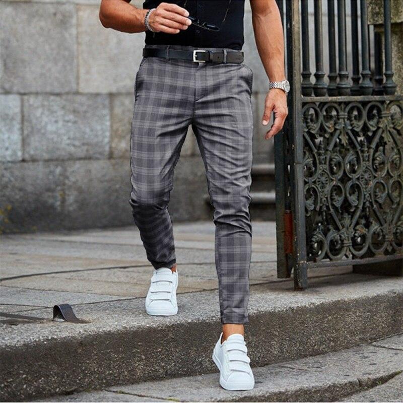 Men's Plaid Check Slim Fit Smart Wool Mix Trousers