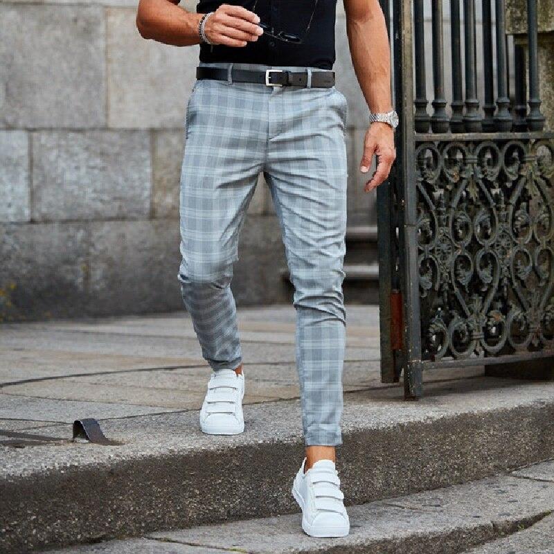 Men's Plaid Check Slim Fit Smart Wool Mix Trousers