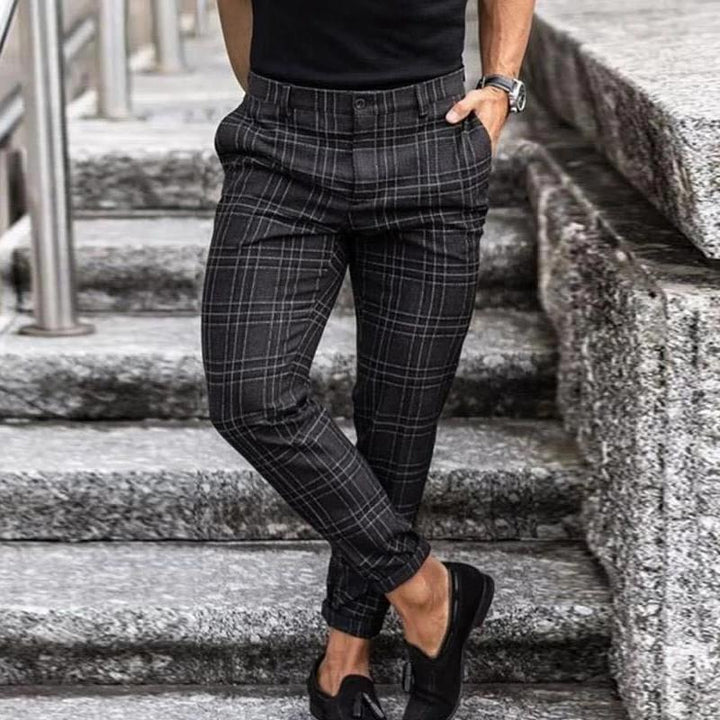 Men's Plaid Check Slim Fit Smart Wool Mix Trousers