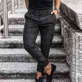 Men's Plaid Check Slim Fit Smart Wool Mix Trousers