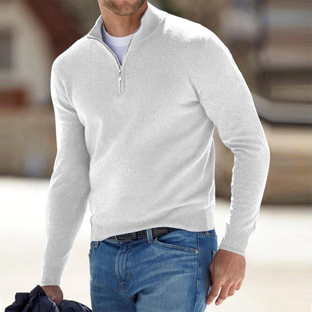 Men's Quarter-Zip Merino Wool Knit Sweater Pullover