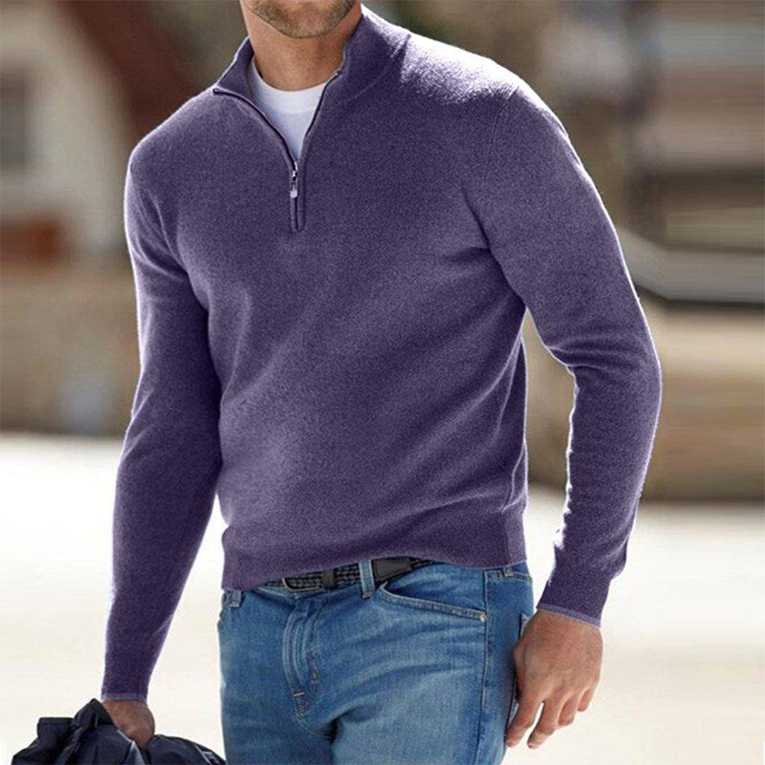 Men's Quarter-Zip Merino Wool Knit Sweater Pullover
