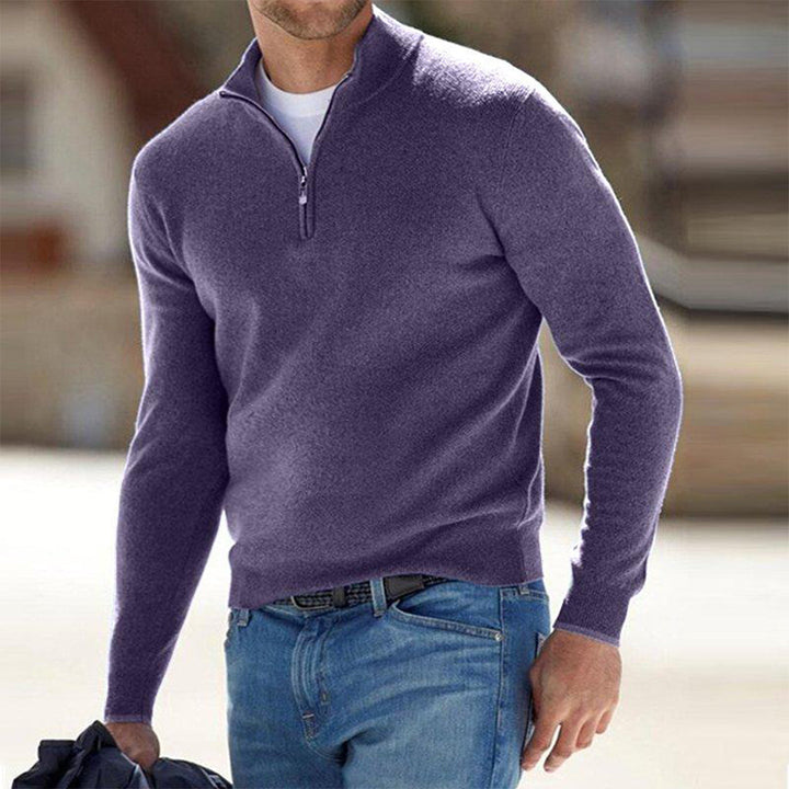 Men's Quarter-Zip Merino Wool Knit Sweater Pullover