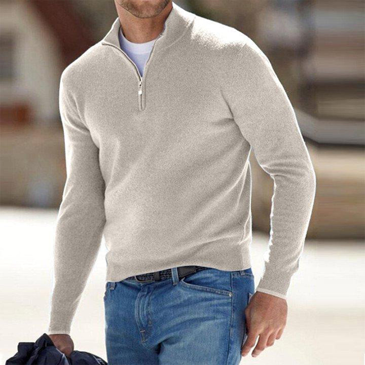 Men's Quarter-Zip Merino Wool Knit Sweater Pullover