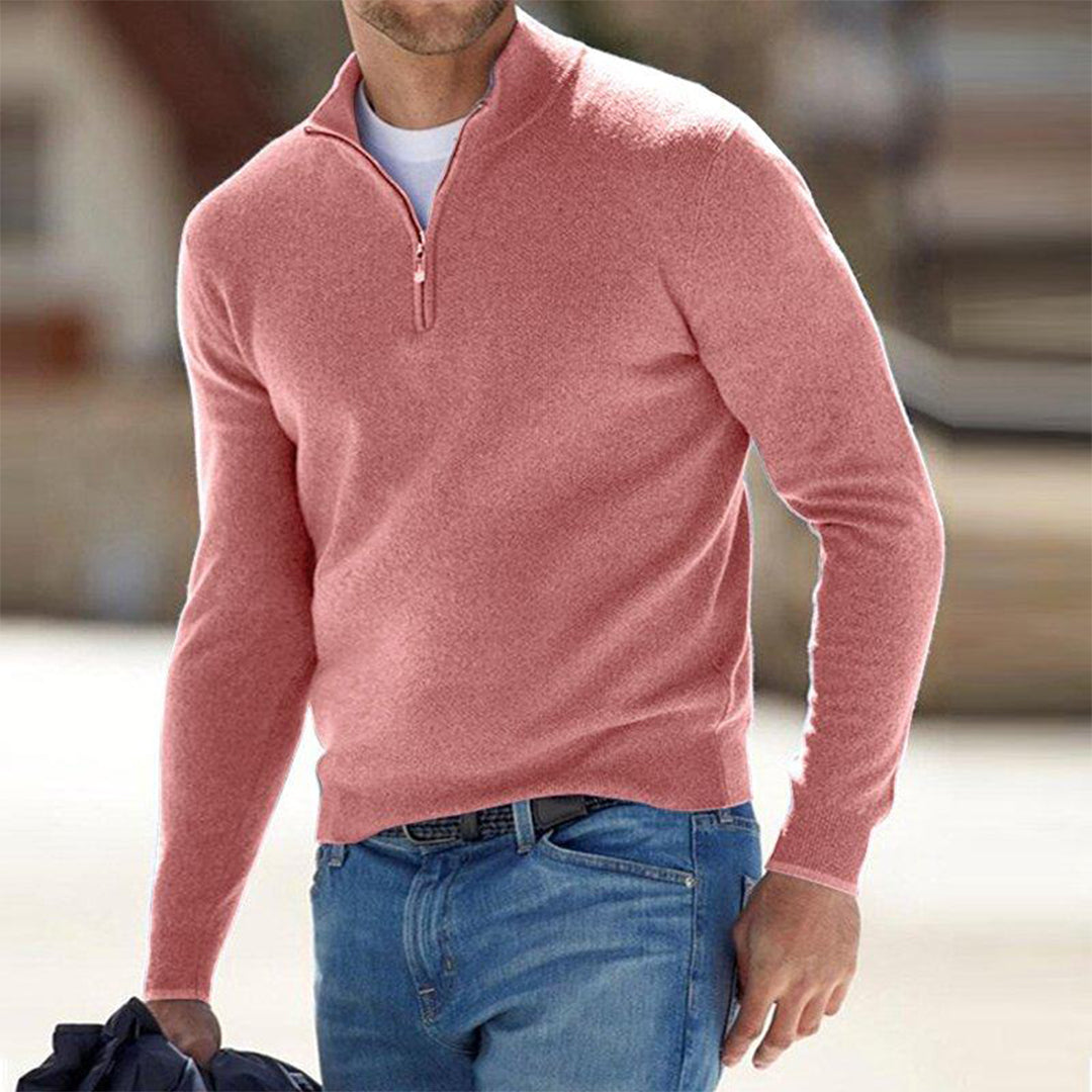 Men's Quarter-Zip Merino Wool Knit Sweater Pullover