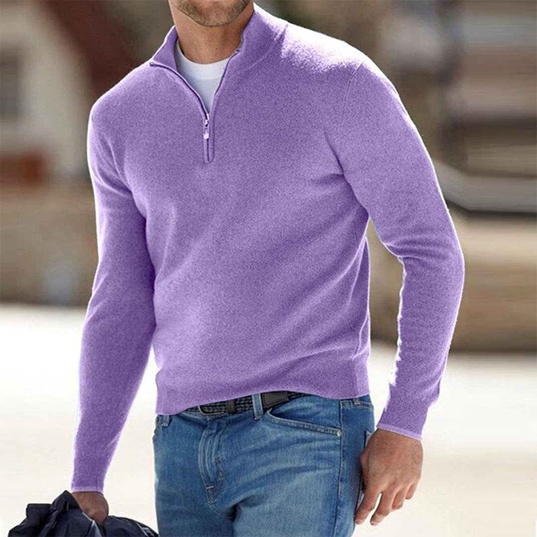 Men's Quarter-Zip Merino Wool Knit Sweater Pullover