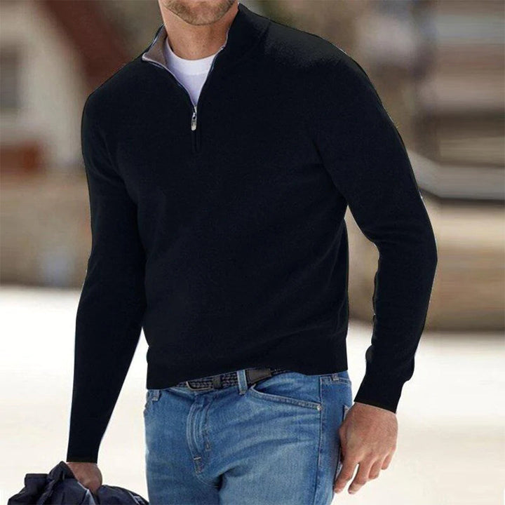 Men's Quarter-Zip Merino Wool Knit Sweater Pullover
