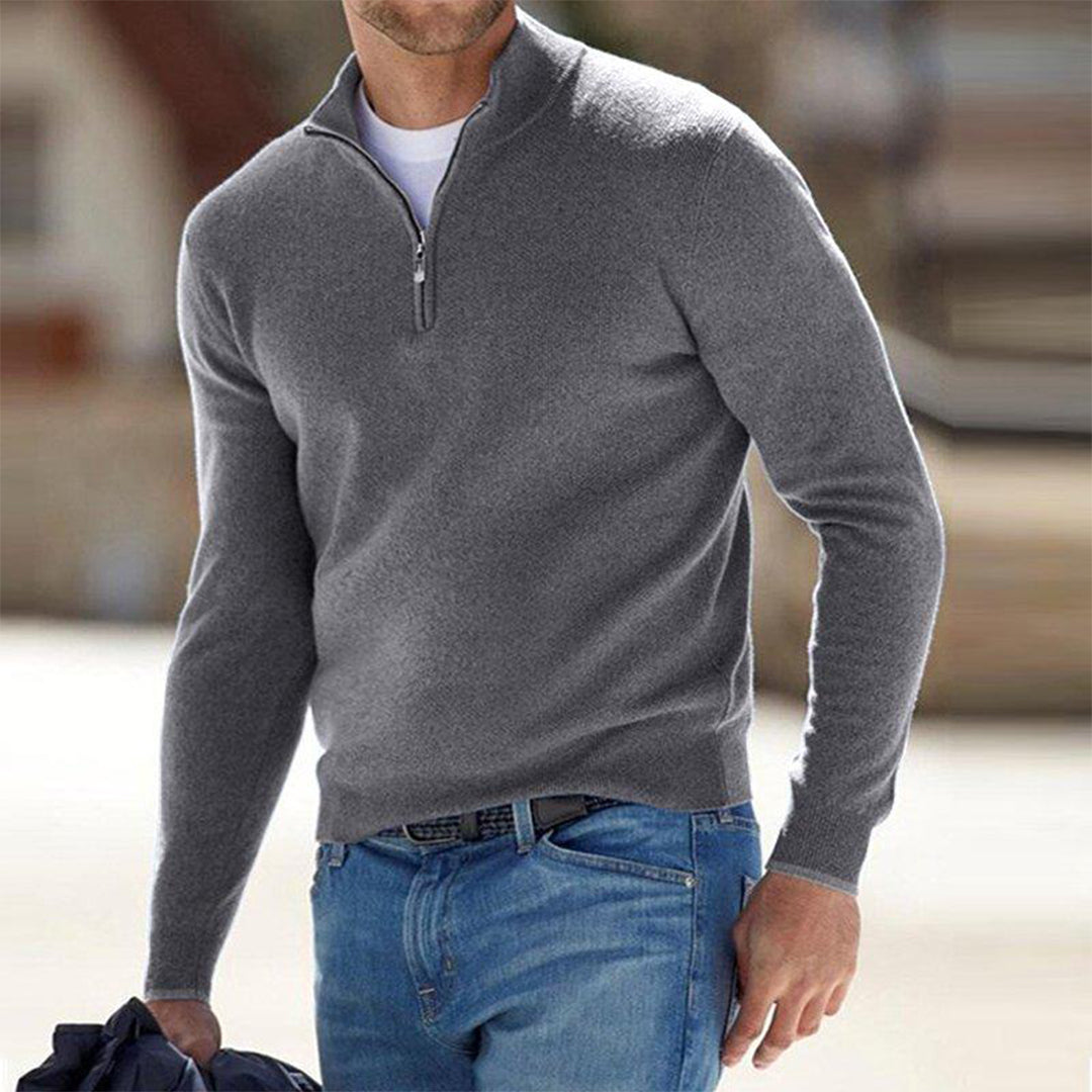 Men's Quarter-Zip Merino Wool Knit Sweater Pullover