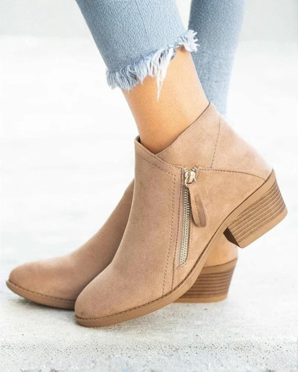 Bottines en daim pour femmes à talon carré bas et épais