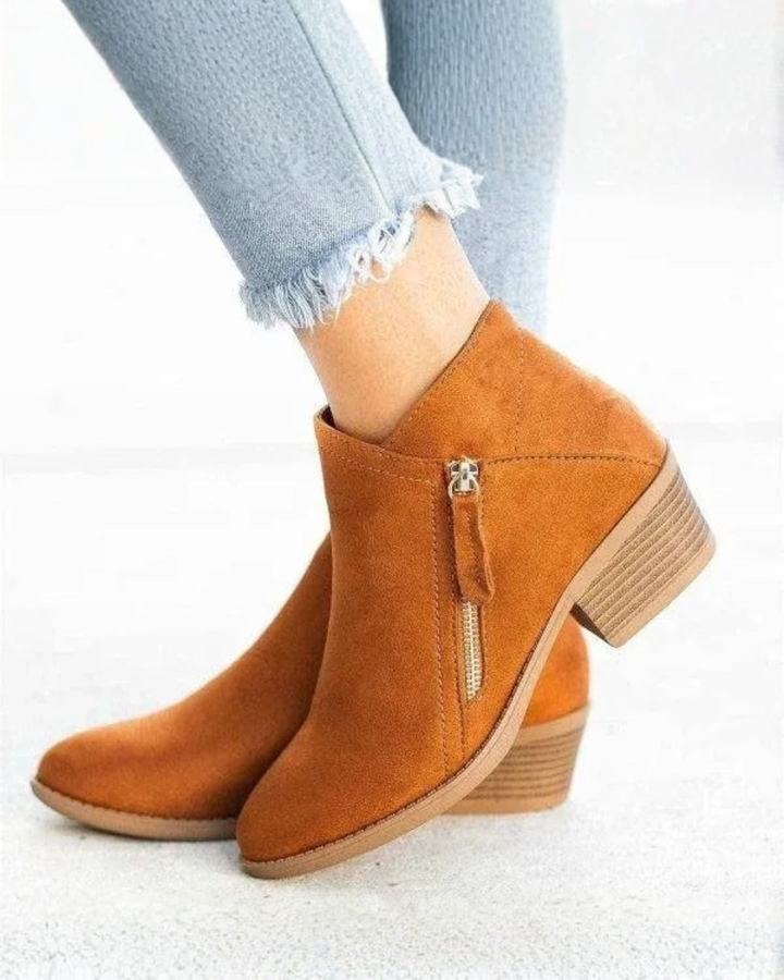 Bottines en daim pour femmes à talon carré bas et épais