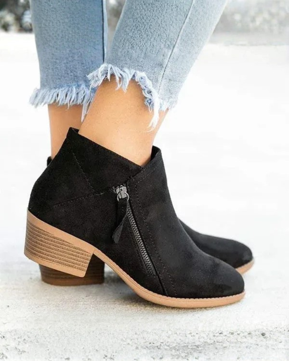Bottines en daim pour femmes à talon carré bas et épais