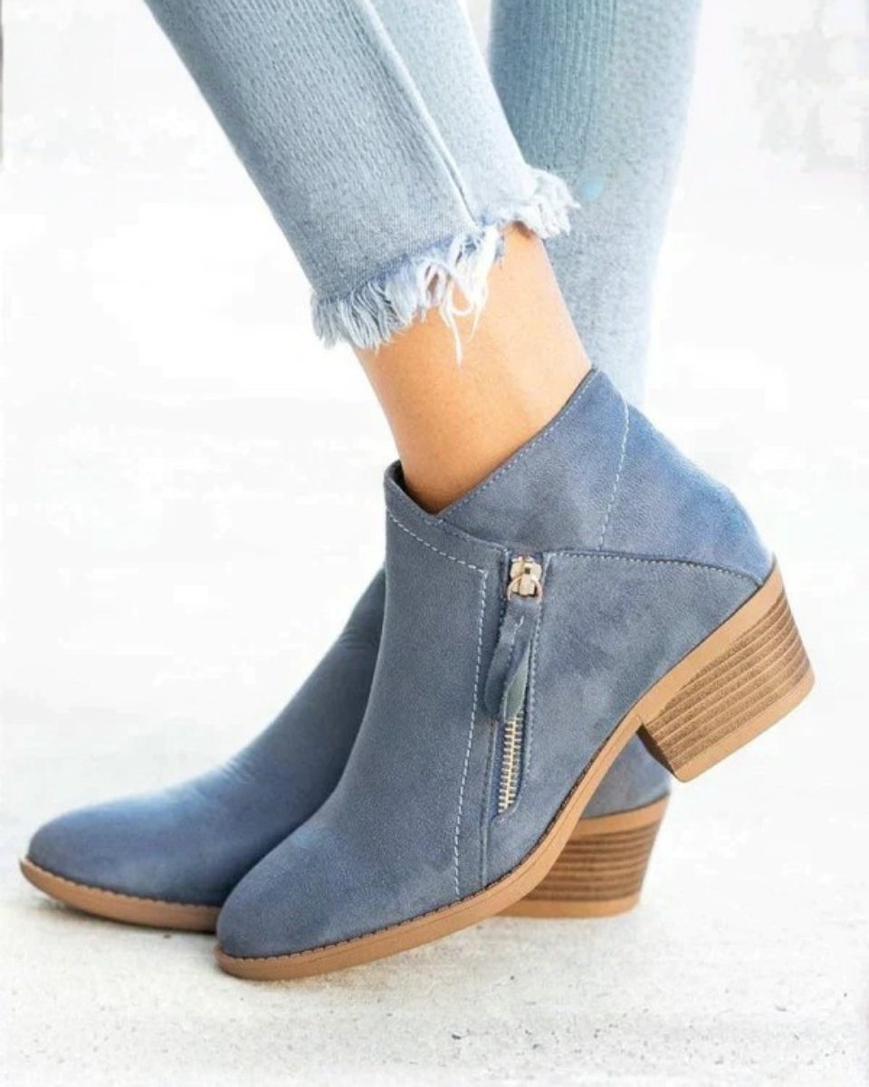 Bottines en daim pour femmes à talon carré bas et épais