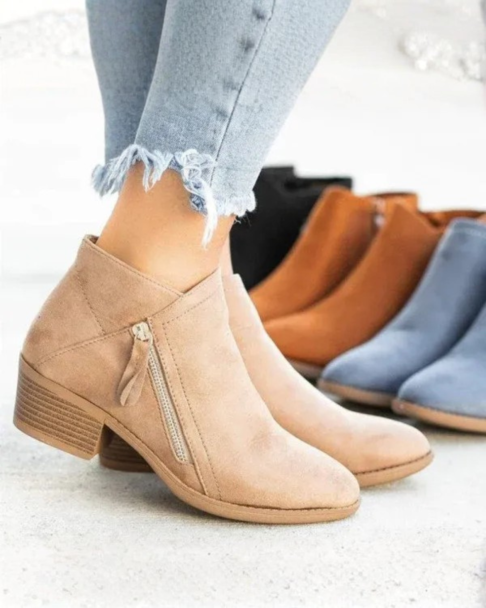 Bottines en daim pour femmes à talon carré bas et épais