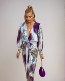 Women's Knit V-Neck Floral-Print Wrap Midi Dress
