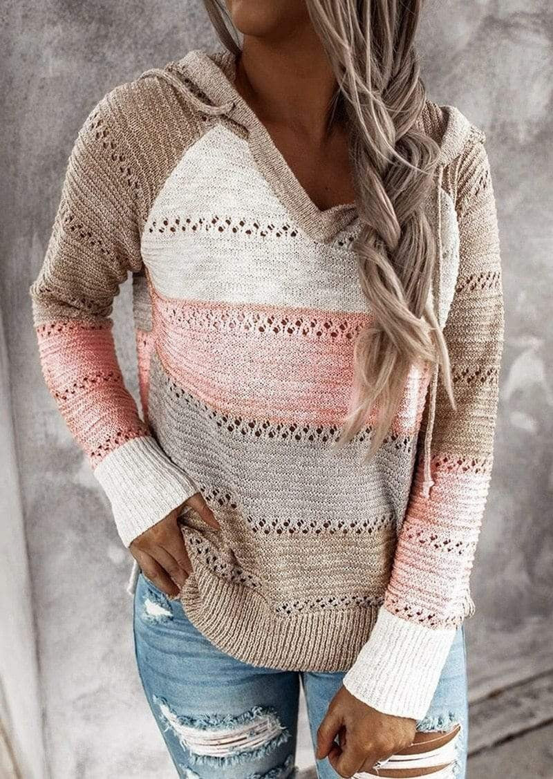Women's Fleece Patchwork Knit Hoodie