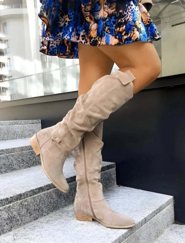 Women's Leather Weather Resistant Slouchy Knee-High Boots
