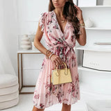 Women's Silk Floral Wrap Midi Dress