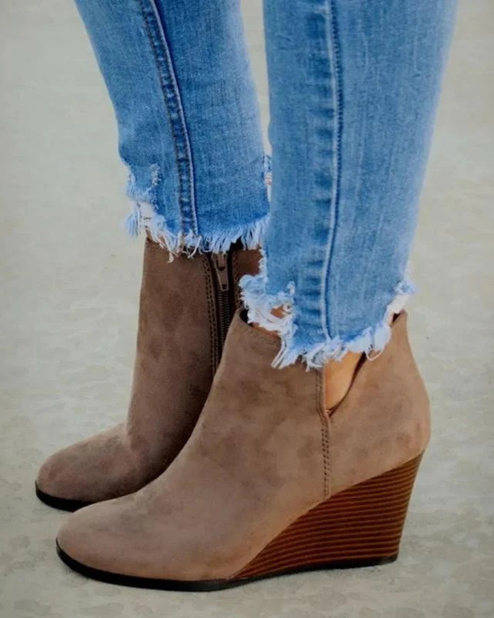 Women's Suede Wedge Ankle Boots Platform Shoes
