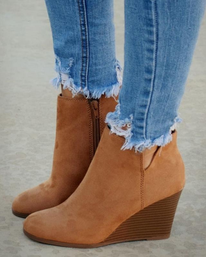 Women's Suede Wedge Ankle Boots Platform Shoes