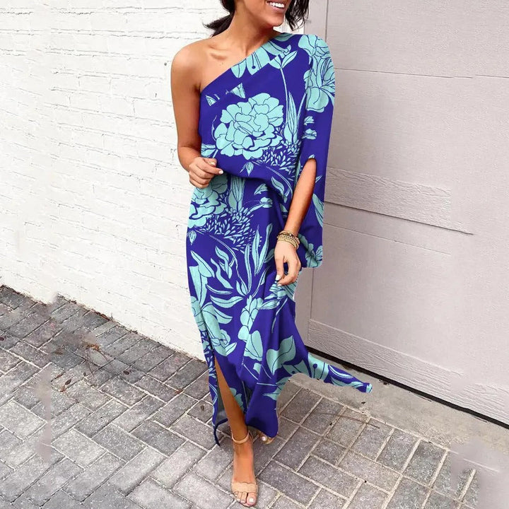 Women's One Shoulder Maxi Dress Satin Floral Print Party Wear