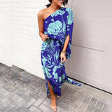 Women's One Shoulder Maxi Dress Satin Floral Print Party Wear