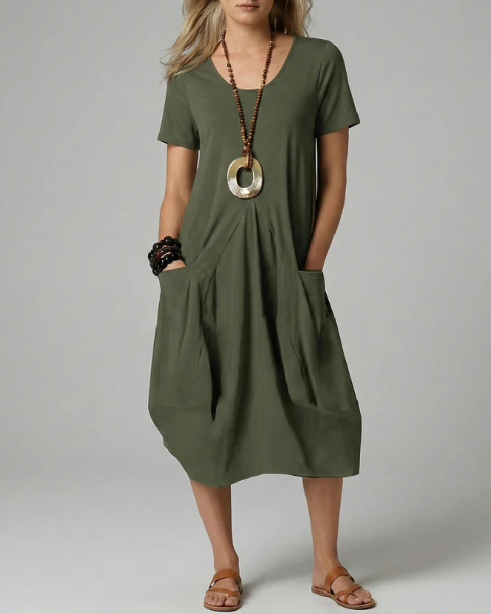 Women's Casual Midi Tunic Loose Linen Dress