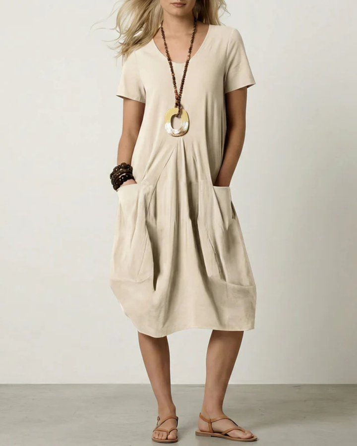 Women's Casual Midi Tunic Loose Linen Dress