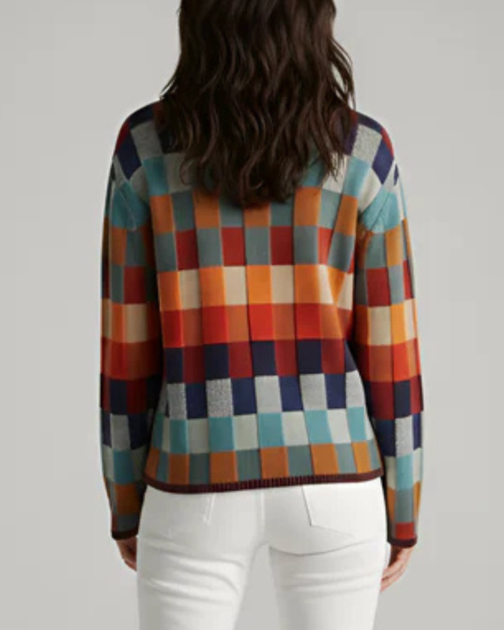 Women's Merino Wool Sweater Multi-Block Crew Neck Pullover