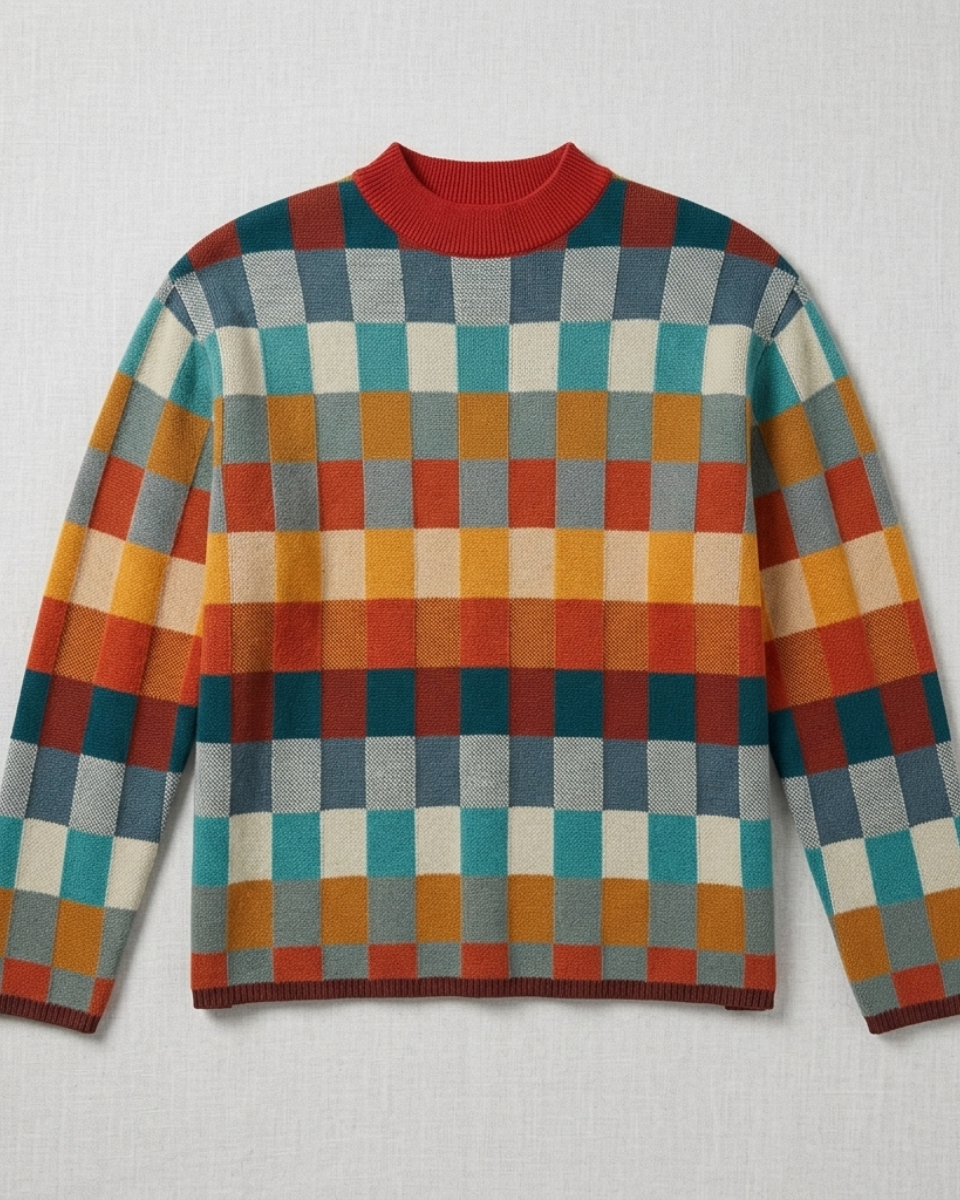 Women's Merino Wool Sweater Multi-Block Crew Neck Pullover