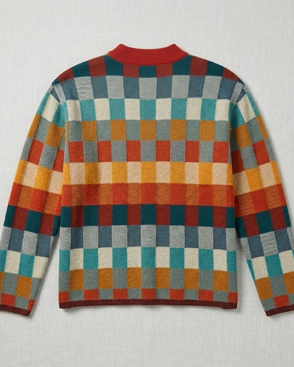 Women's Merino Wool Sweater Multi-Block Crew Neck Pullover