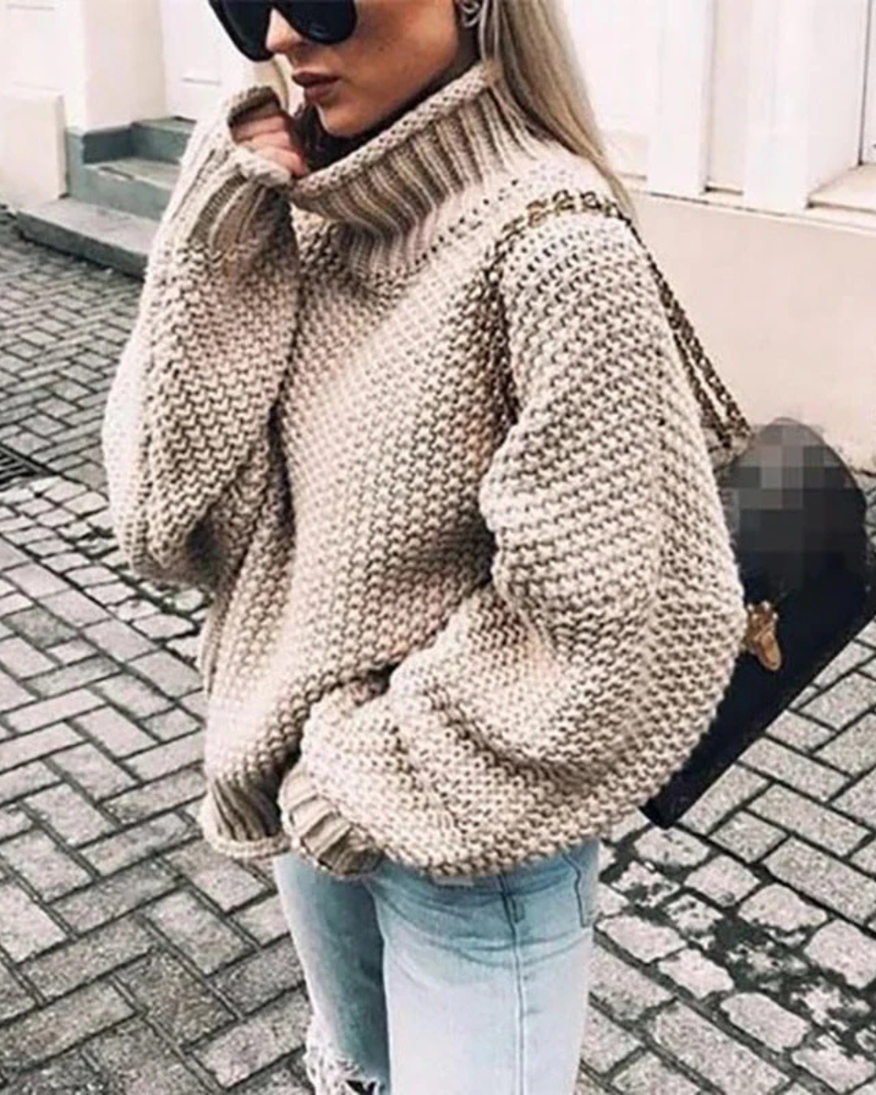 Women's Chunky Knit Oversized Turtleneck Sweater