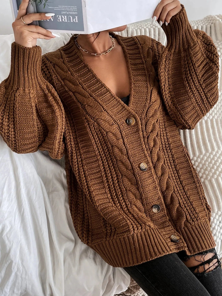 Women's Oversized Cable Knit Button-Up Cardigan