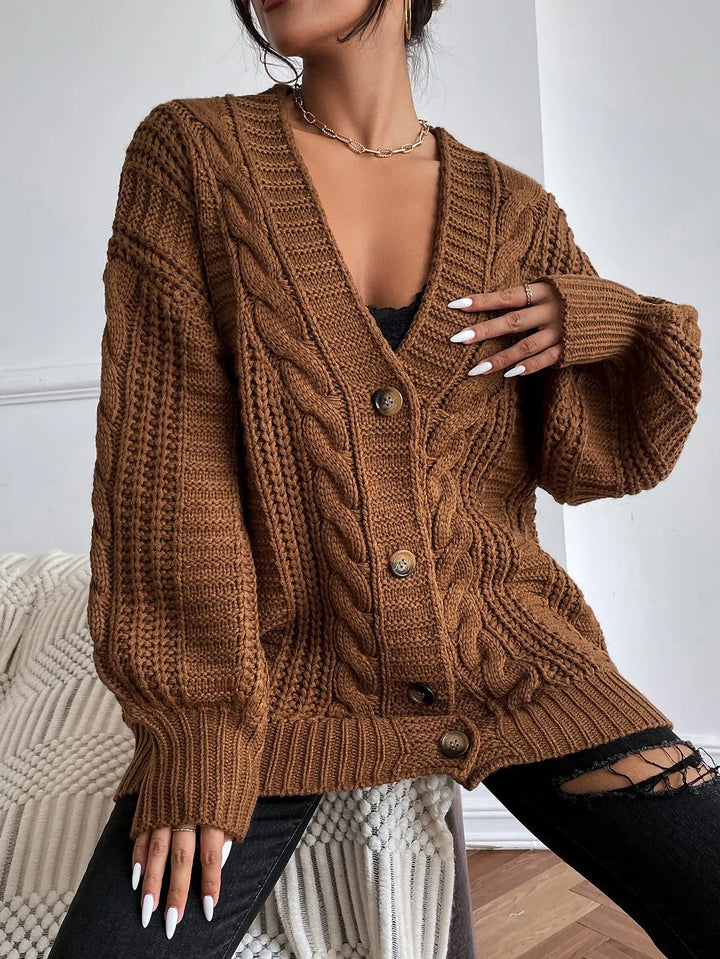 Women's Oversized Cable Knit Button-Up Cardigan
