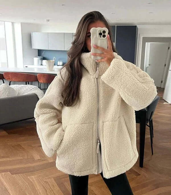 Women's Oversized Sherpa Fleece Zip-Up Jacket