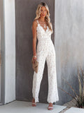 Women's Jumpsuit Lace Wide Leg Sleeveless V-Neck Party Outfit