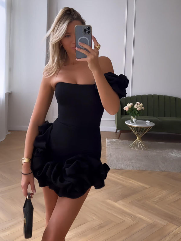 Women's Fleece-Lined Ruffle Layered Mini Dress