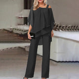 Women's Silk Off-Shoulder Top & Wide-Leg Pants Set