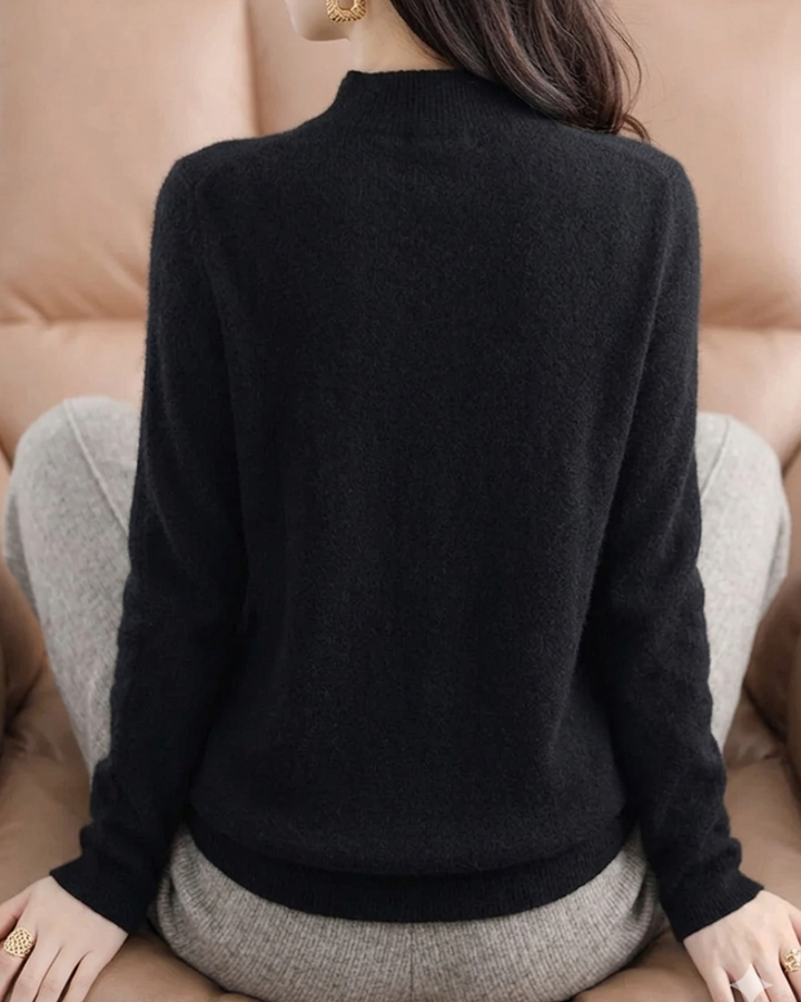 Mock Neck Sweater Women Merino Wool Knit Long Sleeve Pullover Top