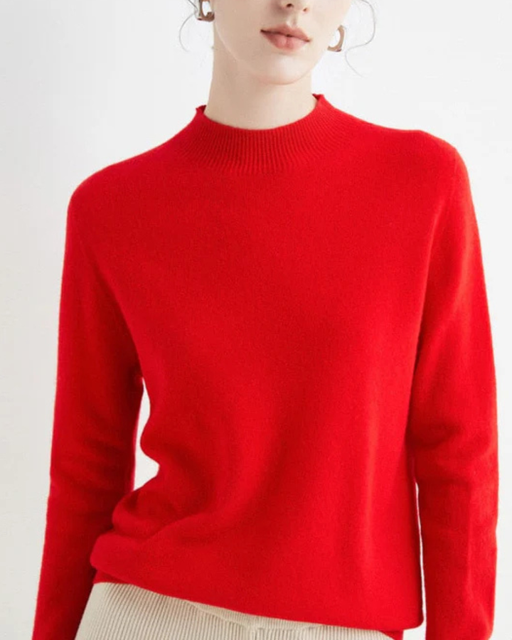 Mock Neck Sweater Women Merino Wool Knit Long Sleeve Pullover Top