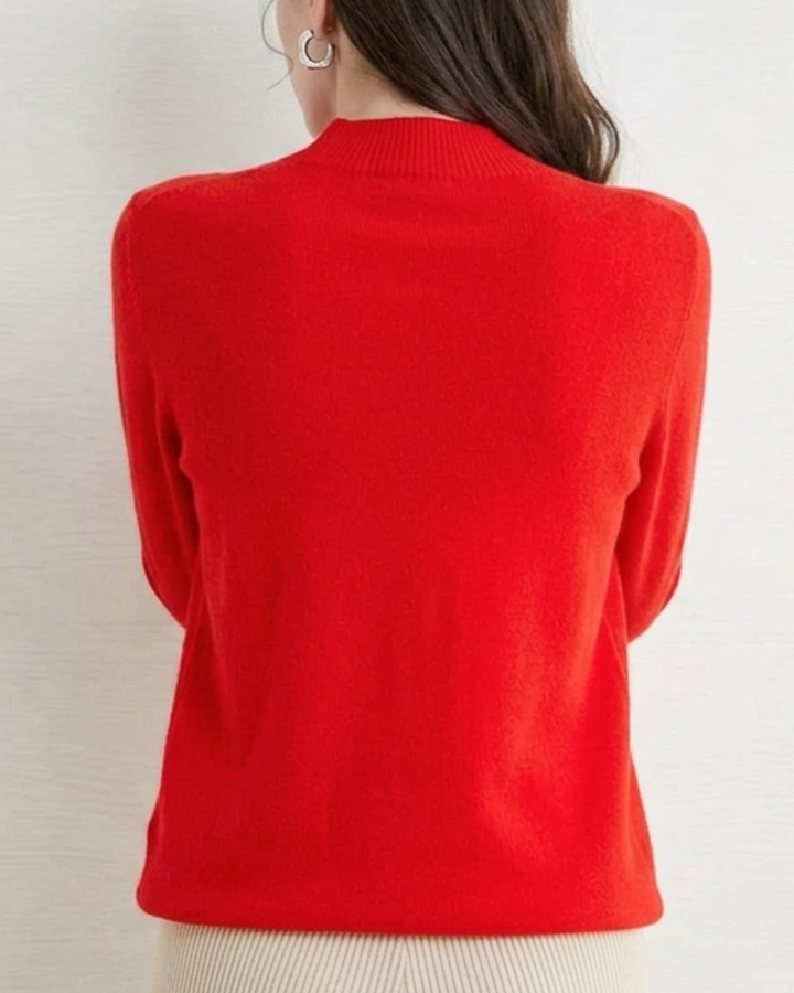 Mock Neck Sweater Women Merino Wool Knit Long Sleeve Pullover Top