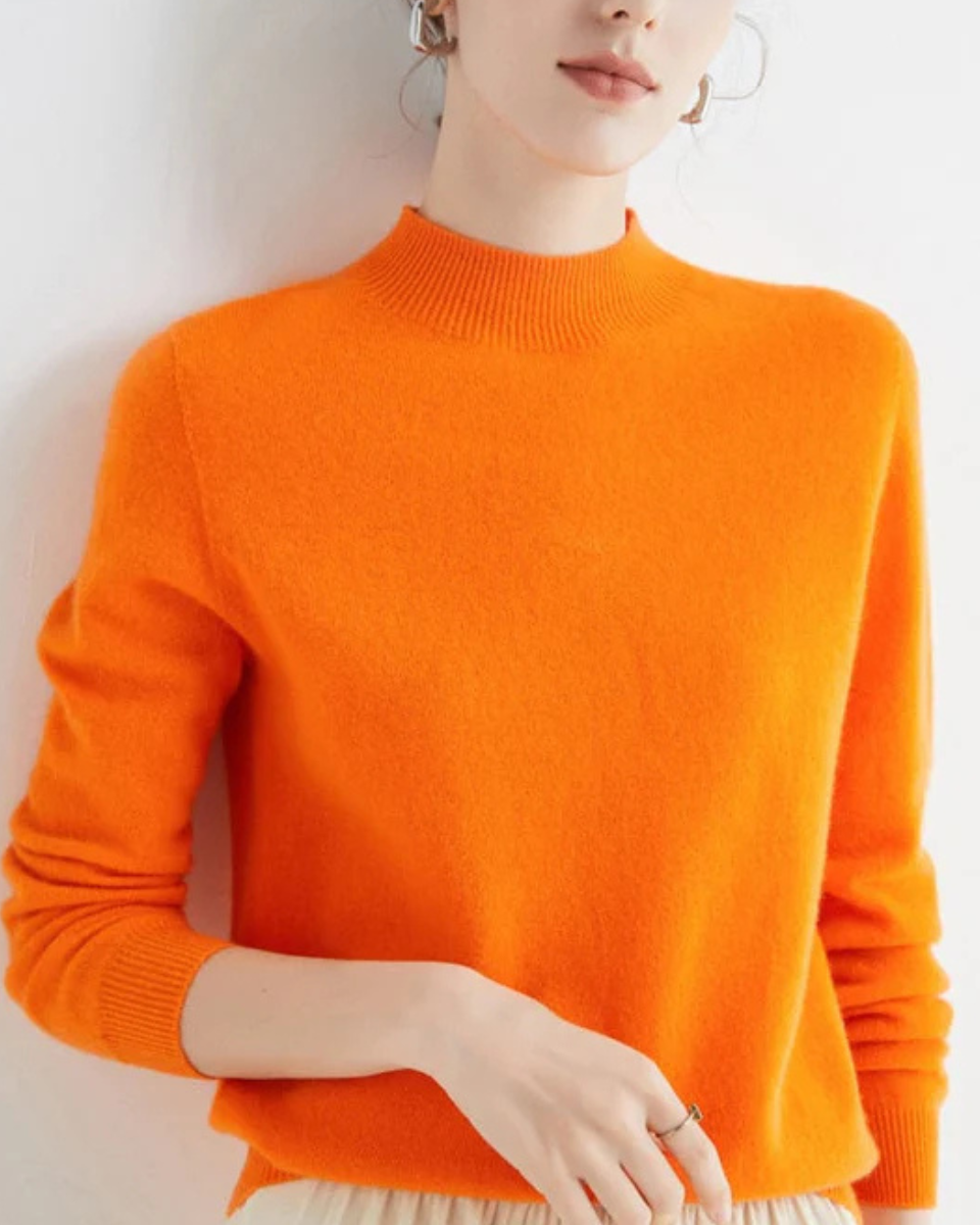 Mock Neck Sweater Women Merino Wool Knit Long Sleeve Pullover Top