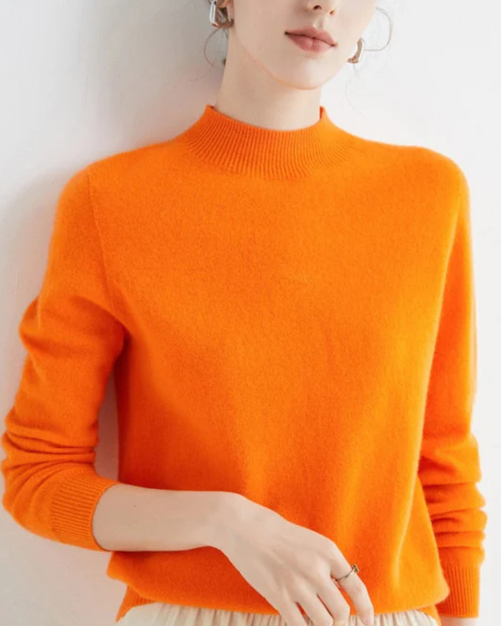Mock Neck Sweater Women Merino Wool Knit Long Sleeve Pullover Top