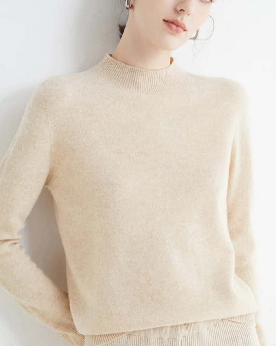 Mock Neck Sweater Women Merino Wool Knit Long Sleeve Pullover Top