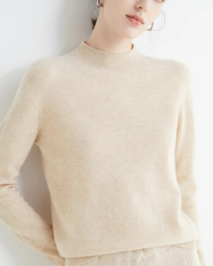Mock Neck Sweater Women Merino Wool Knit Long Sleeve Pullover Top