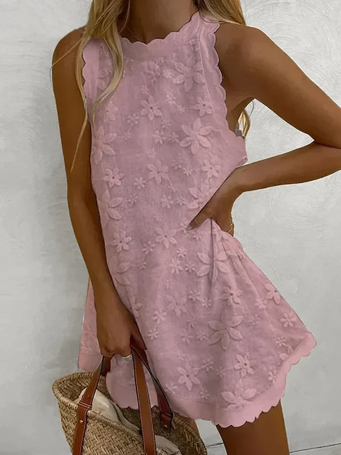 Women's Linen Lace High-Neck Mini Dress
