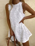 Women's Linen Lace High-Neck Mini Dress