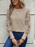 Women's Crew-Neck Floral-Lace Knit Long Sleeve Blouse